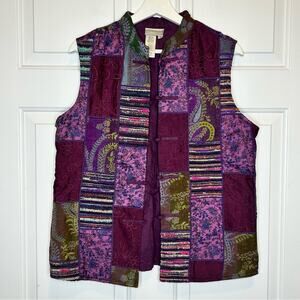 Coldwater Creek Patchwork Vest Purple Paisley Boho Hippie Sleeveless Jacket
